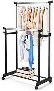 COSTWAY Stand Appendiabiti Multiuso in Metallo, Porta Abiti con Ruote, Appendiabiti Doppio con Altezza Regolabile, 86x43x94-168 cm