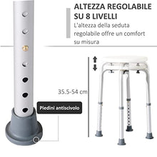 HOMCOM Sgabello da Doccia, Sedile da Bagno, Ausilio Rotondo Altezza Regolabile 8 Posizioni Antiscivolo