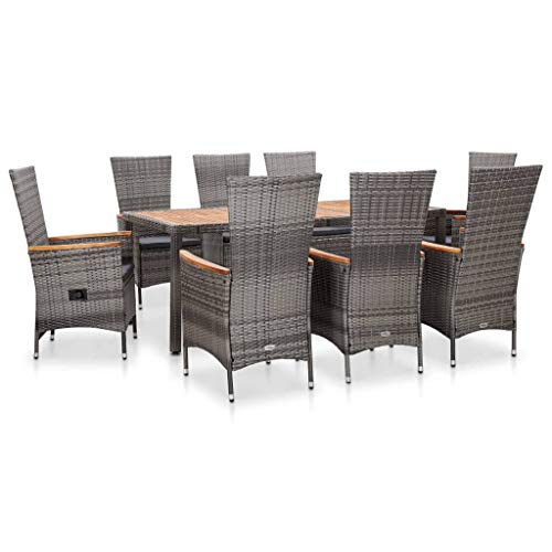 SKM Set da Pranzo da Giardino 9 pz con Cuscini in Polyrattan Grigio (94.8kg)