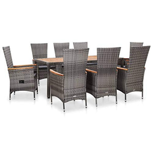 SKM Set da Pranzo da Giardino 9 pz con Cuscini in Polyrattan Grigio (94.8kg)