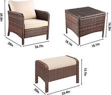 5 Set Di Mobili in Vimini Da Pezzi Patio, Sedia Salotto All'aperto, Posti A Sedere Rattan Sezione, Conversazione Con Chat Ottomano, Tavolino Caffè, Per Portico, Balcone Piscina, Prato, Giardino