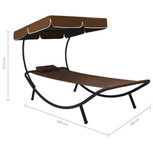 Tidyard Lettino Prendisole, Lettini da Giardino, Sedie a Sdraio da Giardino con Baldacchino e Cuscino Marrone