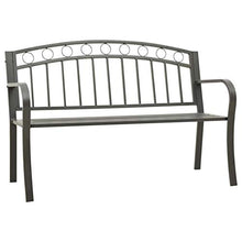 Qnotici Panca da Giardino con Struttura in Acciaio Verniciato a Polvere, Panca per Esterni, Panca per Il Tempo Libero 125 x 53 x 84 cm-Grigio con 2 braccioli in Metallo
