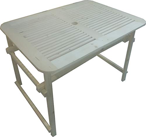 P&J Tavolo da Giardino Pieghevole in Legno massello con Foro per ombrellone (109x79, Naturale)