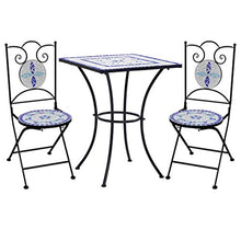 Qnotici 3 Parti Set bistrot Tavolo da Giardino Set da Giardino Set da Balcone mobili da Giardino per Balcone terrazzo Mosaico Ceramica Blu e Bianco