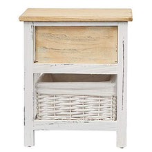 Rebecca Mobili Comodino piccolo, cassettiera con 2 cassetti di vimini, legno, bianco, shabby chic, camera bagno - Misure: 42 x 40 x29 cm (HxLxP) - Art. RE4196