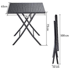 CASARIA Tavolino Pieghevole in Poly Rattan da Balcone Richiudibile 63x63x73 cm Tavolo da Giardino Nero