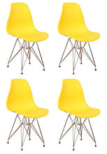 Sedia da pranzo in plastica modellata con base in metallo e gambe in acciaio per soggiorno, camera da letto, sala d'attesa, ufficio, caffè, reception, set da 4 (giallo)