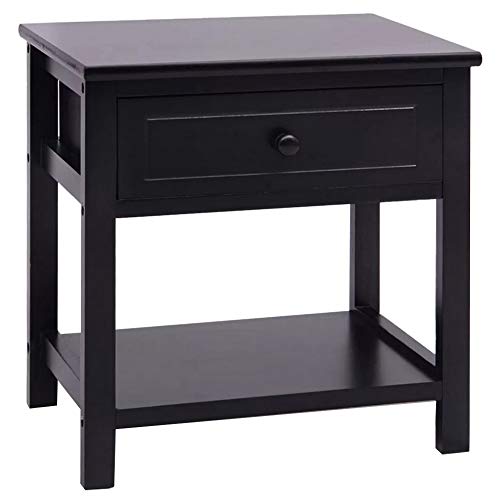 Wakects - Comodino nero con ripiano e cassetto, tavolo da notte in legno, elegante e robusto, per camera da letto, 40 x 29 x 42 cm