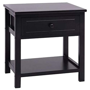 Wakects - Comodino nero con ripiano e cassetto, tavolo da notte in legno, elegante e robusto, per camera da letto, 40 x 29 x 42 cm
