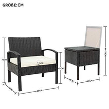 Polyrattan Sitzgruppe per 2 persone,Poly Rattan Lounge Set,2 Sessel Bank & Tisch 5cm Dicke Auflagen Sitzgruppe Garten Balkonset Gartenmöbel,Braun