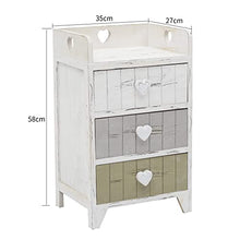 Rebecca Mobili Comodino 3 cassetti, cassettiera Bianca Grigio Beige, Legno paulonia, Shabby, Camera Bagno - Misure: 58 x 35 x 27 cm (HxLxP) - Art. RE4378