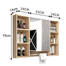 WRRAC-specchio Armadio di stoccaggio a Parete Armadietto per Il Trucco del Bagno con Ripiani Interni a 3 Livelli per vanità, Camera da Letto Soggiorno, Colore del Legno