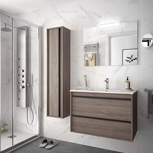 Yellowshop. - Mobile Bagno sospeso Legno Modello Attila 80 cm con lavabo Specchio LED e Colonna Varie Colorazioni (Eternity (Completa + Colonna))