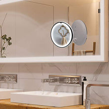 Fancii Specchio Ingranditore illuminato 7x per Trucco, con LED Circolari a Luce Naturale, Bloccaggio a Ventosa, Senza Fili - Specchio Cosmetico da Viaggio