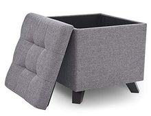 Sgabello Contenitore in Tessuto Pouf Poggiapiedi da Divano Sedia Quadrato Imbottita con Coperchio Rimovibile Gambe in Legno per Soggiorno Camera da Letto Corridoio Grigio Chiaro
