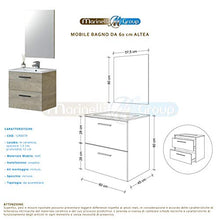 MarinelliGroup Mobile Bagno 60 cm sospeso con lavabo in Ceramica e Specchio con cassetti Rovere Altea