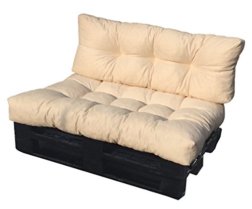 SET CUSCINI PER DIVANI PALLET BANCALI Seduta 120x80x15 cm + Schienale 120x42x10-18 cm - COLORE BEIGE CHIARO