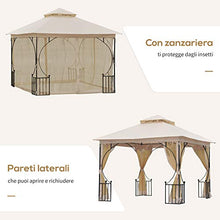 Outsunny Gazebo da Giardino 3x3M in Metallo con Tettuccio e Pareti in Poliestere Beige