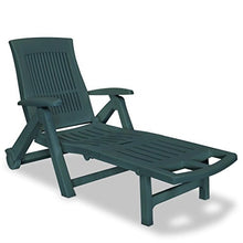 Festnight Lettino Prendisole con Poggiapiedi Pieghevole Portatile in Plastica Bianco/Verde da Giardino Patio Piscina da Campeggio per Esterno