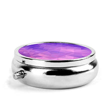 Scatola rotonda per medicina portatile, mini pillole in metallo, dispenser per pillole, borsa da tasca, regalo da viaggio, viola geometrico