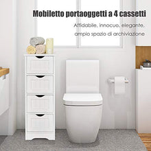 COSTWAY Cassettiera di Legno con Vari Cassetti, Cassettiera Verticale da Terra, Comò Moderno e Resistente, Mobiletto Autoportante per Salone Camera da Letto Bagno Ufficio (4 Cassetti, bianco)