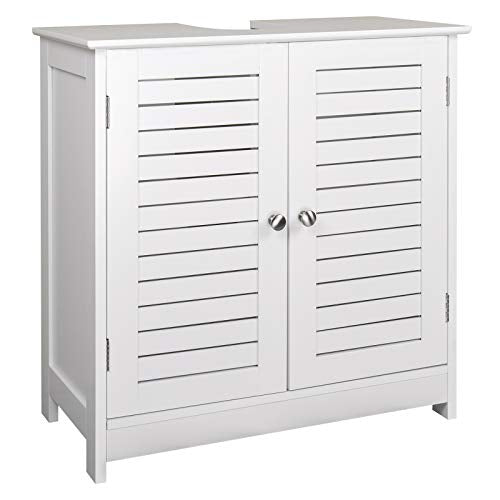EUGAD Mobiletto Sottolavabo Sottolavello Bianco Armadietto sotto Lavandino per Bagno con Due Ante in Legno 0016WY
