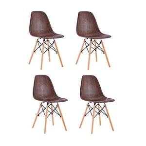 Un set di comode sedie da pranzo con 4 stili retrò, mobili per il tempo libero con linee lisce e piedini in legno massello, adatti per soggiorno e sala da pranzo (marrone scuro venature del legno, 4).