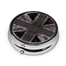 Union Jack Grunge - Contenitore rotondo per pillole, 3 scomparti, in metallo, per medicinali e vitamine, colore: nero e bianco