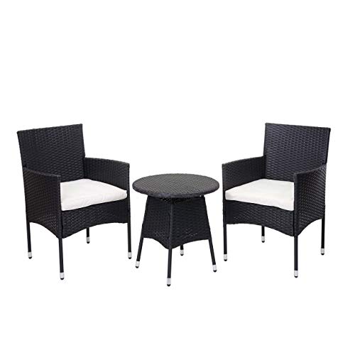 Mendler Salottino polyrattan HWC-G27 tavolino con 2X poltrone Antracite Cuscini Avorio