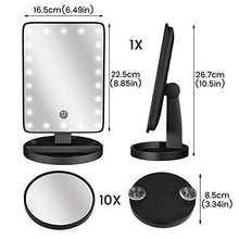 Specchio per Il Trucco con luminosita Regolabile con Touch Screen Con lente d'ingrandimento 10X, 22 LED Rotazione 180° Specchi da Tavolo Specchio con Luce LED Adatto per camera da letto, bagno