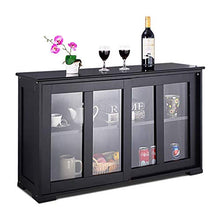 COSTWAY Armadietto da Cucina Mobile Laterale Multiuso con Ante Scorrevoli, in MDF e Vetro, 106,5 x 33 x 62,5 cm (Nero)