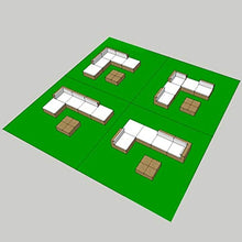 Set di mobili da giardino e terrazza, 2 divani ad angolo, 1 divano centrale, 1 divano singolo, 1 ottomana + 1 tavolino centrale, 5 cuscini seduta + 6 cuscini per schienale.