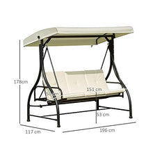 Outsunny Dondolo da Giardino 3 Posti con Tetto Parasole Trasformabile Letto in Poliestere Crema, 196 x 117 x 178cm