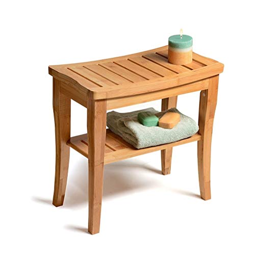 LYP Sedia Comoda per Anziani Sgabello da Bagno con Seduta in Legno massello con Panca per scarpiera in Legno massello, Sgabello da Bagno in bambù Impermeabile