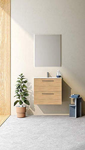 Mobili VARMA 60 cm | Finitura Rovere Hawaii | Maniglie Nere | Mobile 60 x 64 x 46 cm con 2 cassetti + lavabo in cerámica