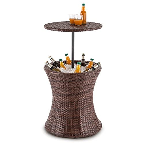 Blumfeldt Beerboy - Tavolo Da Giardino, Tavolino e Refrigeratore per Bevande, Diametro 50 cm, Altezza Regolabile, Vaschetta con 60 L di Capacità, Marrone