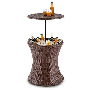 Blumfeldt Beerboy - Tavolo Da Giardino, Tavolino e Refrigeratore per Bevande, Diametro 50 cm, Altezza Regolabile, Vaschetta con 60 L di Capacità, Marrone