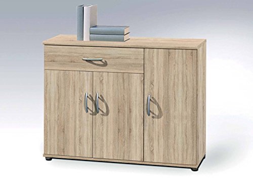 Stella Trading Lilly-Cassettiera in Rovere Sonoma, Moderna credenza con Ampio Spazio per Il Vostro Salotto, Legno, 90 x 70 x 30 cm