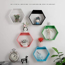 Semplicità Elegante Scaffale a Muro Scaffalature Sospese Griglia in Legno Collezione Semplice Hexagon Espositore Ripostiglio Camera da Letto Soggiorno, 5 Colori, HJJ, Blu, 30x8x26cm