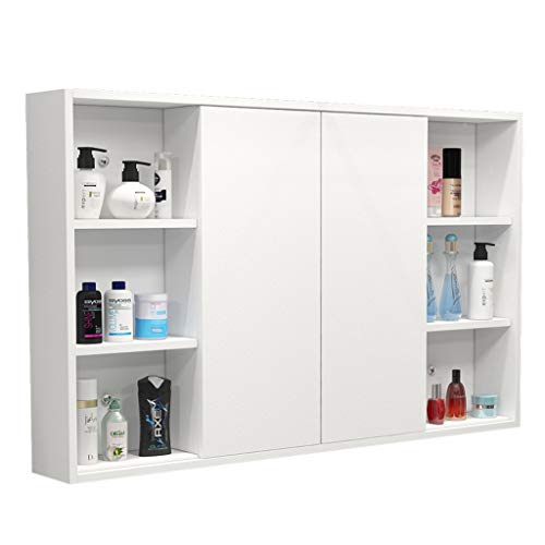 haozai Mobile A Specchio per Bagno Armadietto Arredo con Specchio A Parete con 2 Ante, Bianco, 80cmx14cmx70cm,armadietto Bagno da Parete,mobili Bagno,Specchio Bagno con Mobiletto 23