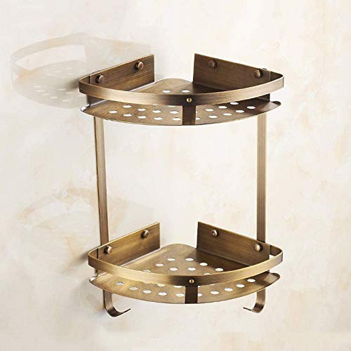 UWY Mensola angolare per Bagno Doppio Antico Supporto per Organizer Combinato in Ottone Supporto per Piatti con Foro Rotondo Cestino per Disegno Dorato Supporto per Doccia a Parete con Ganci