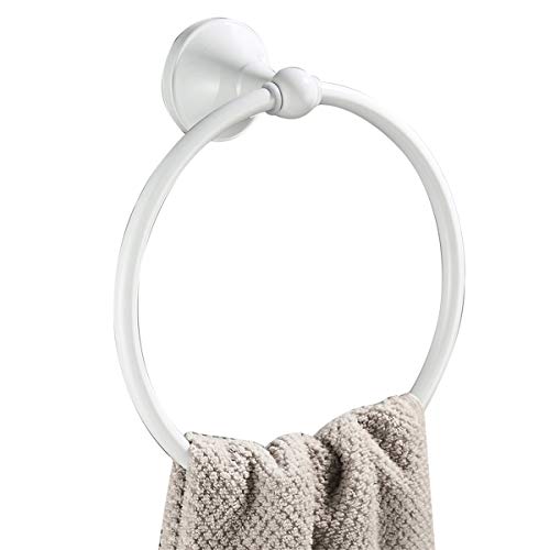 Flybath Portasciugamani tondo Supporto per appendiabiti in ottone Appendiabiti per bagno montato a parete, bianco