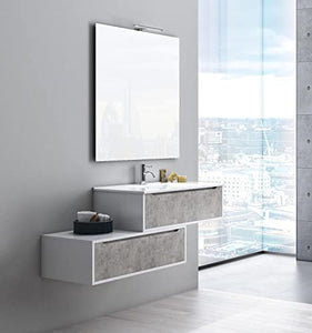 tft Mobile Bagno Sospeso 90 cm Lavabo Specchio e Lampada a LED Belsk 2 Bianco e Cemento