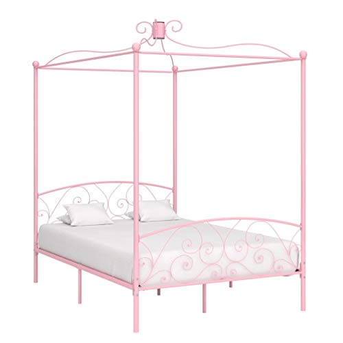 SKM Letto a Baldacchino Rosa in Metallo 120x200 cm
