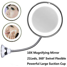 AKlamater - Specchio da trucco con ingrandimento 10x, con luce, girevole a 360°, con collo di cigno e forte ventosa per la rasatura del bagno
