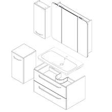 FACKELMANN - Set di mobili da bagno, 5 pezzi, colore: Bianco lucido Milano - Lavandino in ceramica da appendere, 100 cm e 3 ante a LED