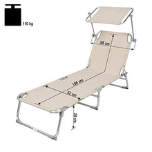 TecTake Lettino a sdraio per prendere il sole con l'ombrello parasole 190cm - disponibile in diversi colori - (Beige)