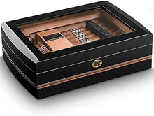 RVTYR Cigar Box - Finestra Trasparente Cigar Box Mellow Legno di Cedro Vetro Piano Vernice Cigar Humidor Cigar Cabinet Nero Cigar Box umidificatore per sigari DXSUYT (Color : A)