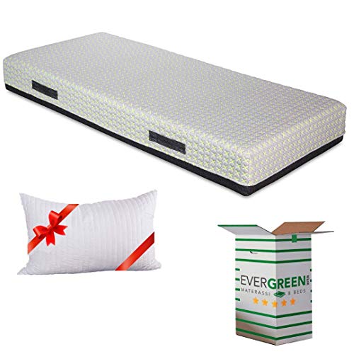 EVERGREENWEB Materasso Singolo 80x190 in Memory Foam e Molle INSACCHETTATE INDIPENDENTI h 25 cm + Cuscino Letto Gratis Rivestimento Sfoderabile Lavabile Ortopedico RIGENERANTE Ideale per Sportivi